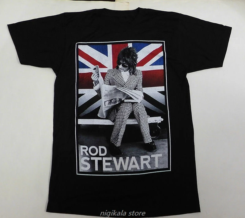 ROD STEWART Plaid Union Jack 2014 Tour Official Black T