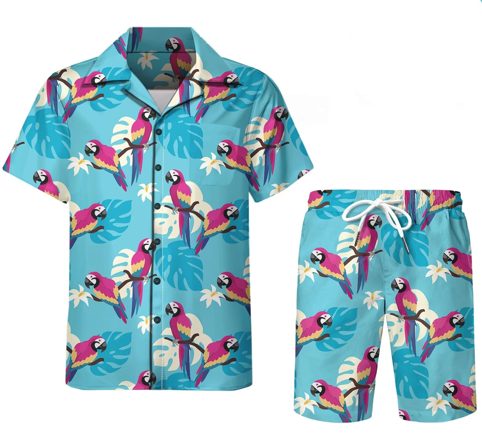 thumbnail image 1 of Conjunto de 2 piezas para hombre, estilo retro de los años 80 y 90, con estampado de setas mágicas psicodélicas, camisa 3D informal, pantalones cortos de playa de gran tamaño, estilo hawaiano para vac, 1 of 5