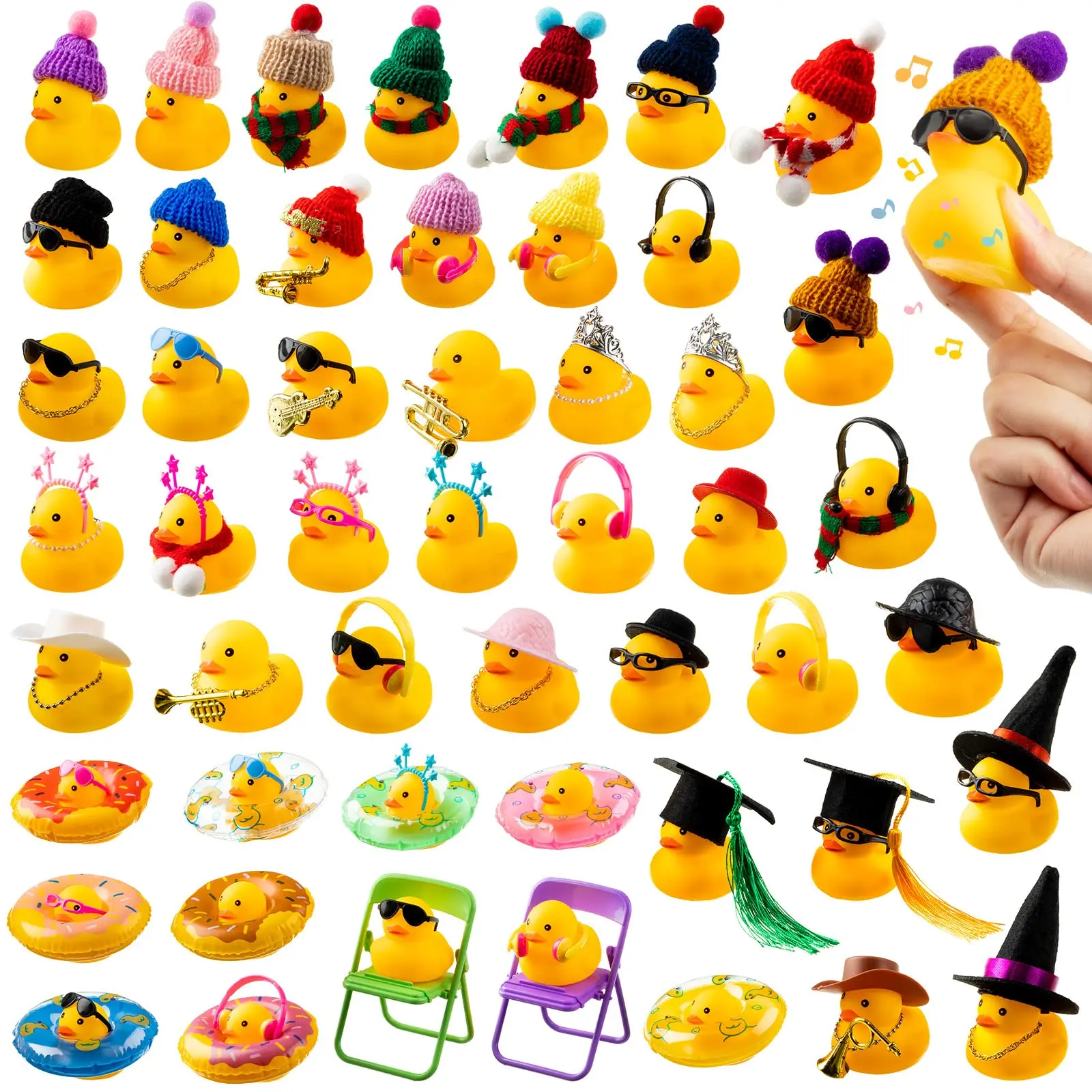 50 Sets Rubber Duck Cute Rubber Duck Bath Party Toys Bathtub Toys Shower Car Dashboard Decorations with Mini Sunglasses Swim