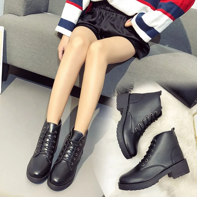 

Женские ботильоны из ПУ кожи, с круглым носком, на шнуровке