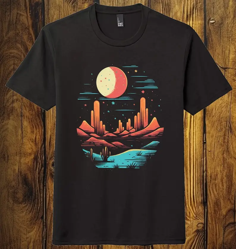 

Retro Desert Mountain Graphic Shirt Black Unisex Soft