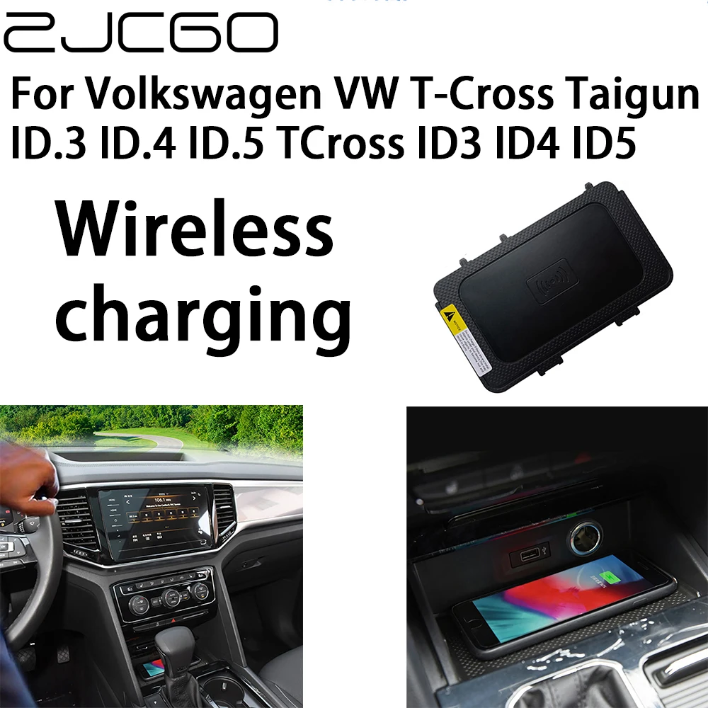 Zjcgo 15W Car Qi Caricabatterie Wireless A Ricarica Rapida Per Telefono Cellulare Per Volkswagen Vw T-Cross Taigun Id.3 Id.4 Id.5 Tcross Id3 Id4 Id5