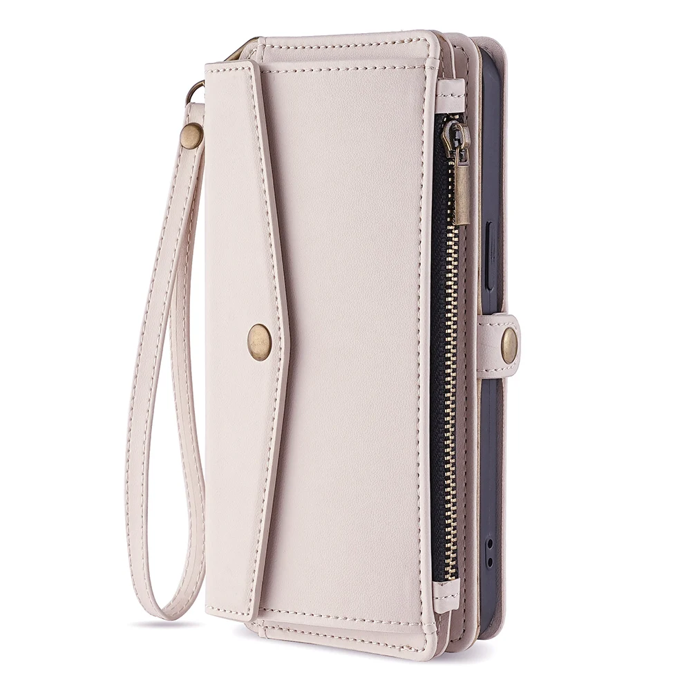 Multi-Functional Leather Wallet Flip Stand Case with Crossbody Strap
