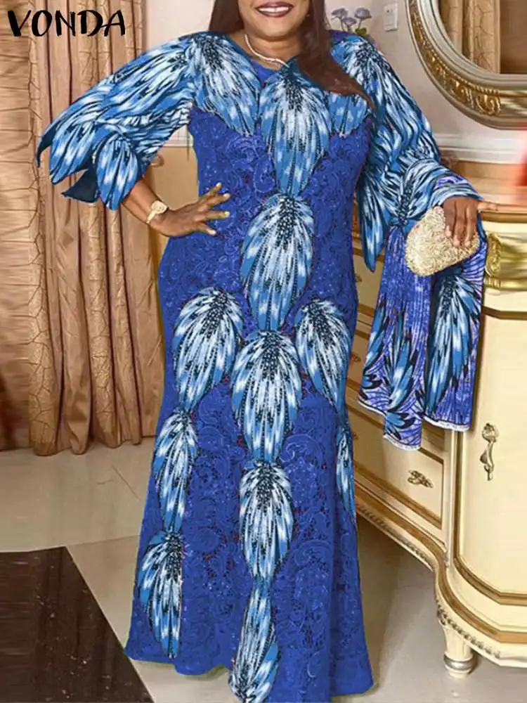 

Women Bohemian Maxi Long Dress 2023 Sexy V Neck Fare Sleeve Printed Party Dresses Summer Beach Sundress Robe Femme Vestidos