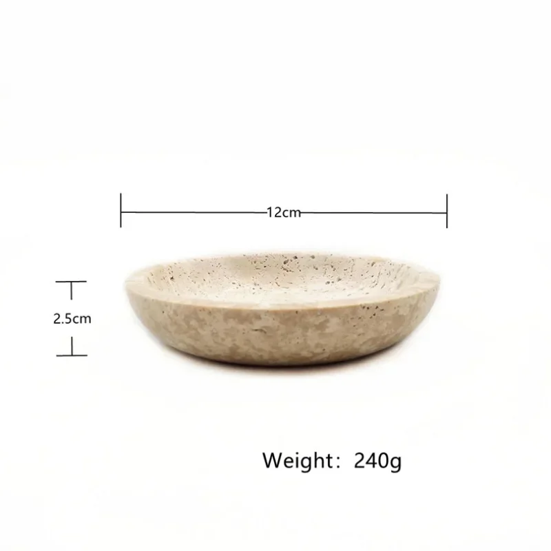1pcs D12x2.5cm Natural Cave Stone Trinkets Jewelry Plate Marble Tray Aromatherapy Dessert Soap Travertine Vintage 4