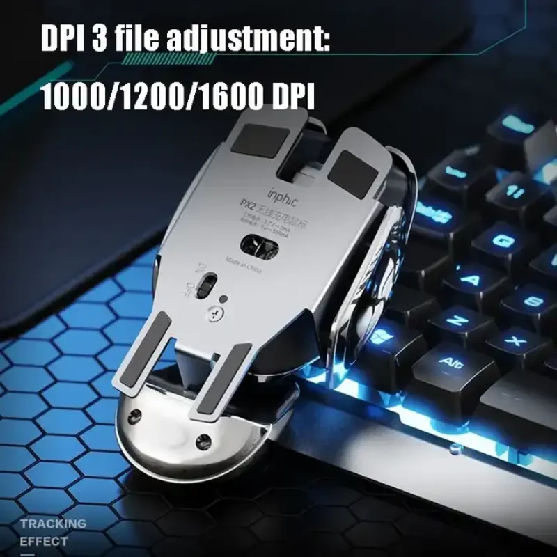 2024 새로운 PX2 2.4G 충전식 음소거 1600 인치 당 점 컴퓨터 마우스 6 버튼 방수 자동 클릭 금속 무선 게임용 마우스