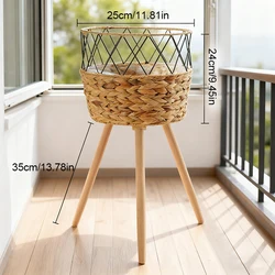 Elegant Rattan - Woven Plant Stand with Wooden Basket (Set3 Large)