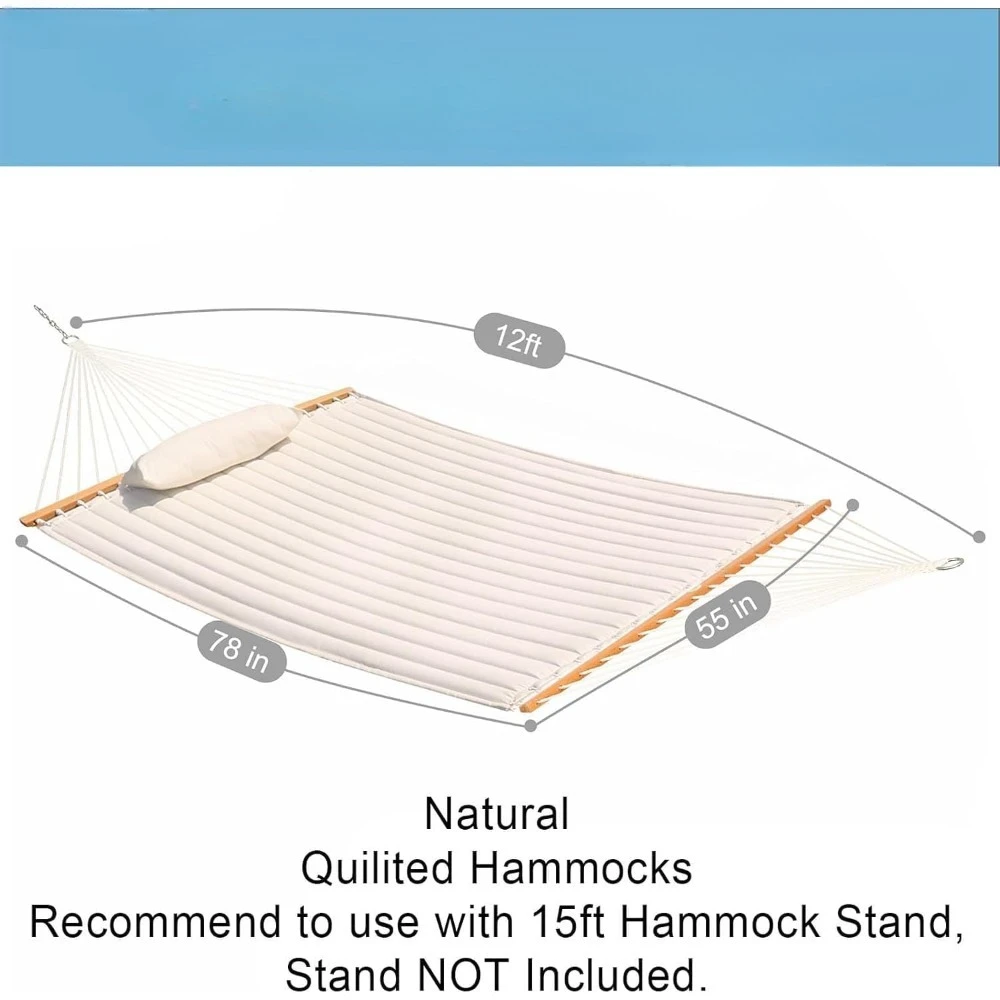 Se4b2c6a331a842f5a8ce3b6530b4e32dZ Hammocks 12 FT Double Quilted Fabric Hammock with Spreader Bars and Detachable Pillow, 450 LBS Weight Capacity, Hammock Mallzona