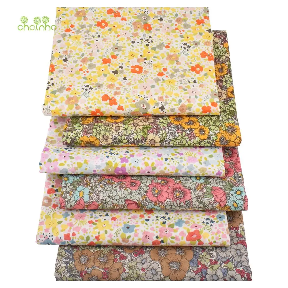 Chainho,Printed Plain Weave Poplin Cotton Fabric,DIY Quilting Sewing Material,Patchwork Cloth,Floral Series,3 Sizes,15PC2,Big