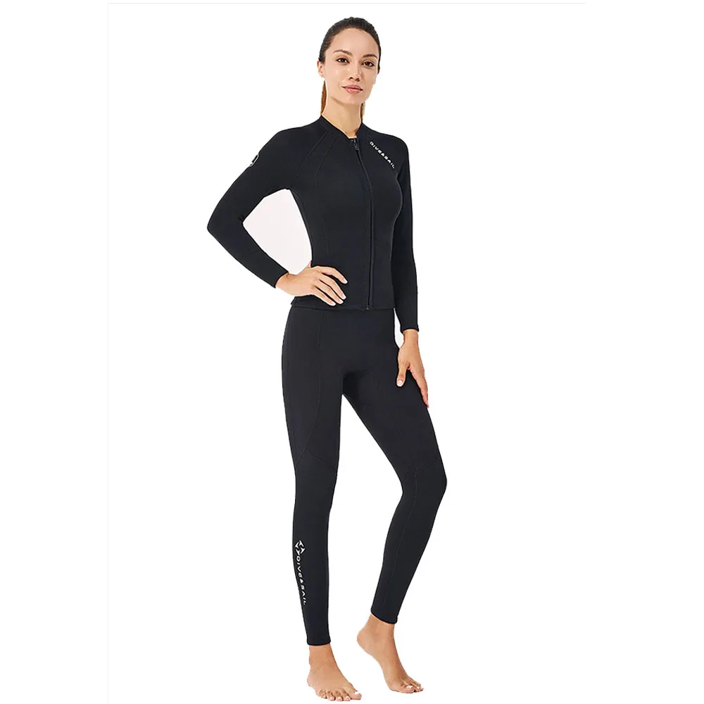 2mm Premium Diving Suit for Men Women Wetwuit Pants Split Body Jacket Pants Neoprene Swimwear Keep Warm Black