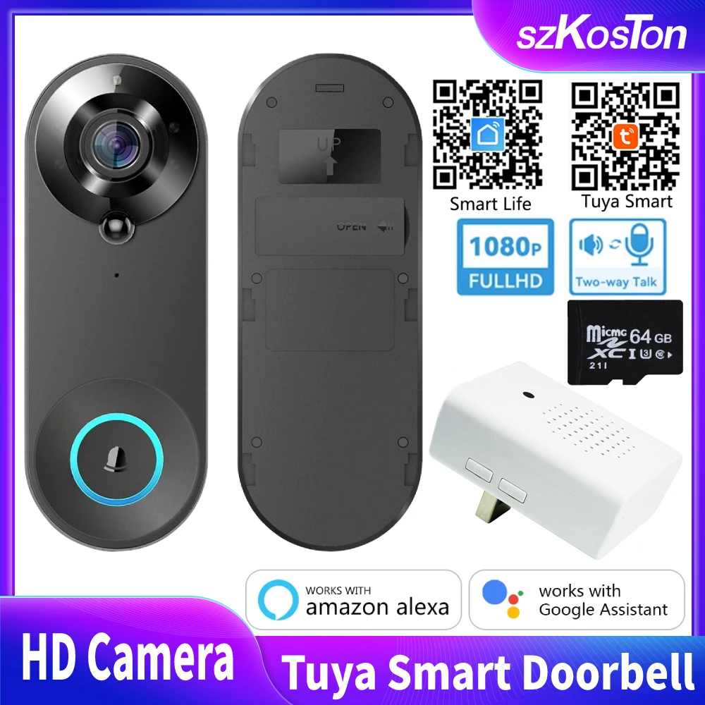 Tuya Smart Home wideodomofon kamera WiFi zewnętrzny bezprzewodowy dzwonek do drzwi domofon USB Chime ochronny zabezpieczający dla Alexa Google