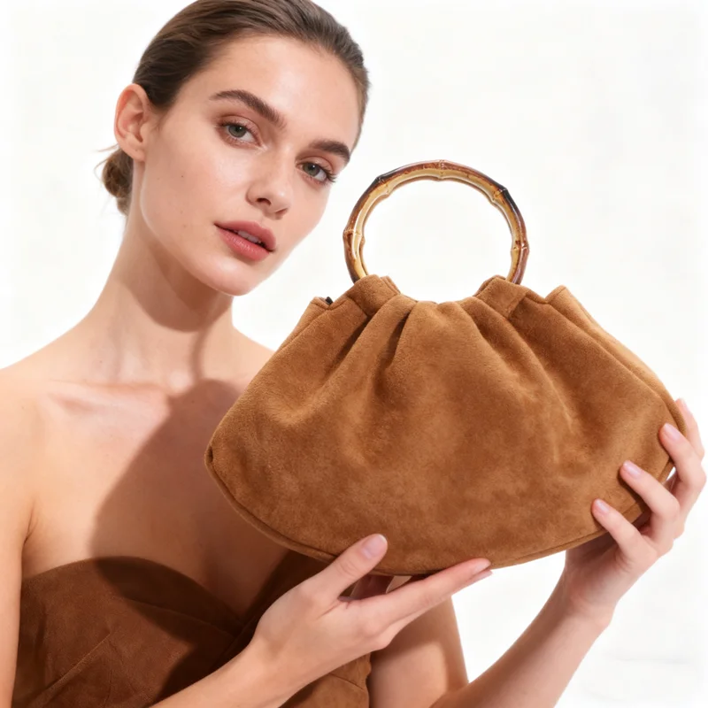 Vintage Frosted Texture Women's Crossbody Bag New Simple Commuter Handbag Soft Polyester Lining bamboo Shoulder Bag