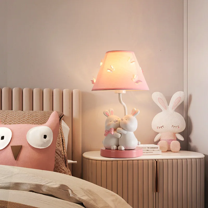 Children's Room Table Lamps Cute Pink Rabbit Light Modern Warm Romantic Princess Room Decor Girl Bedroom Bedside Table Lights 4