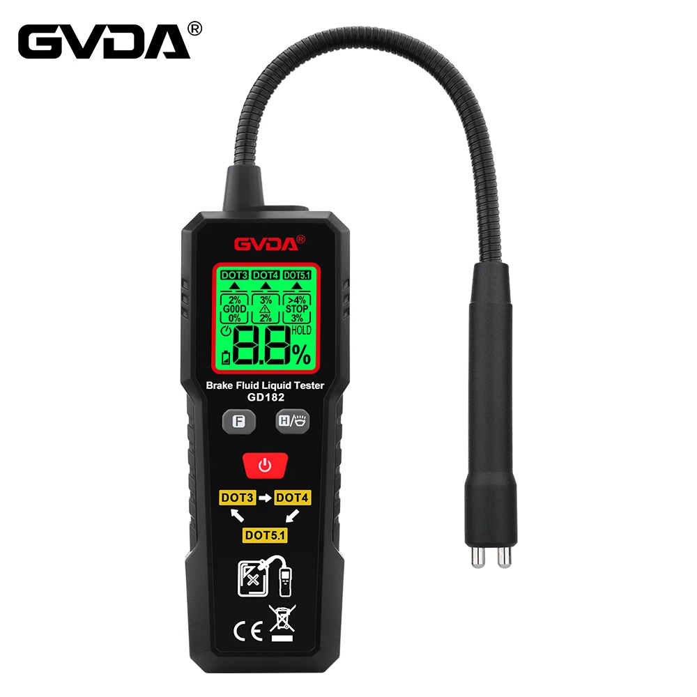 Brake Fluid Tester GVDA Brake Fluid Tester Digital Auto Brake Liquid Oil Tester Detector Tool For DOT3 DOT4 DOT5.1 Hydraulic Oil Moisture Analyzer