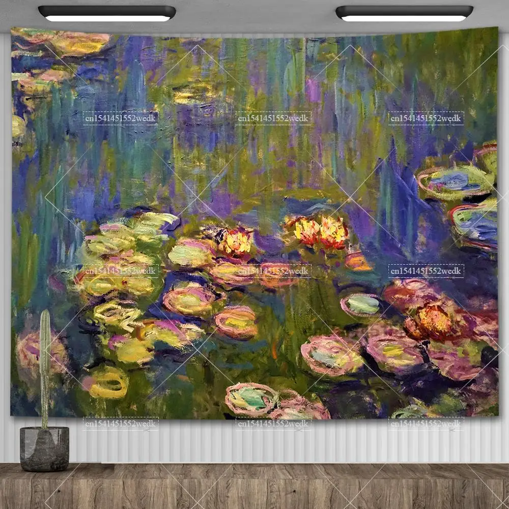 Poster Arazzo Da Parete 'Giardino Di Monet', 70x100 Cm, Stampa Floreale Verde, Tela In Poliestere, Con Kit Appendere