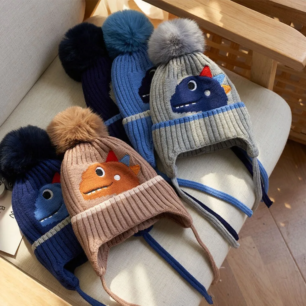 

Cartoon Baby Boy Bonnet Warm Dinosaur Cute Winter Knitted Hats for Kids Warm