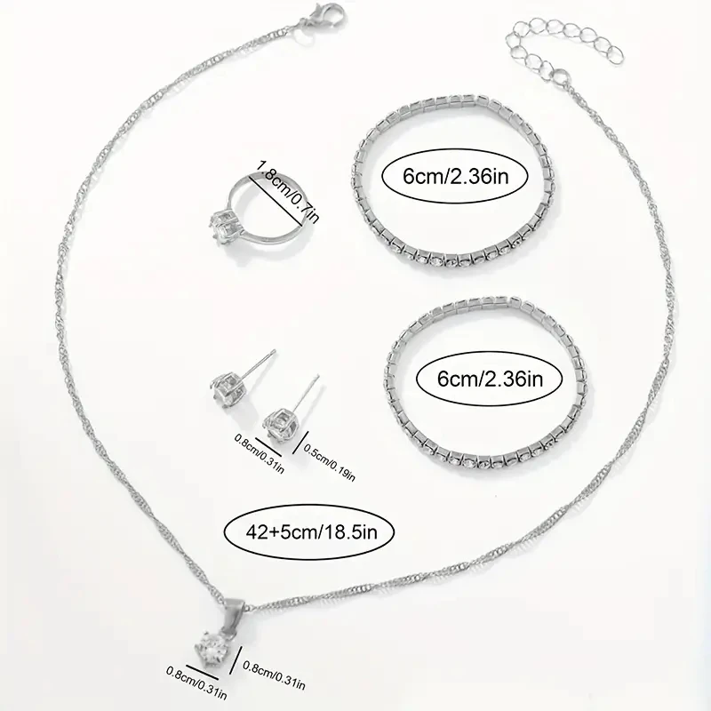 7pcs Women's Watch Fashion Casual Round Pointer Quartz Watch and Necklace Bracelet Ring Earring Set 6