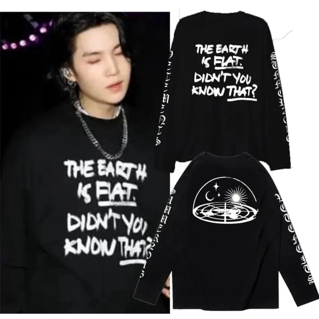 

Kpop Black Concert 95 SG V Same Style T-shirt 90s Girl Boy The Earth is Flat Tops Loose Mujer Cotton Streetwear Hip Hop Tshirt