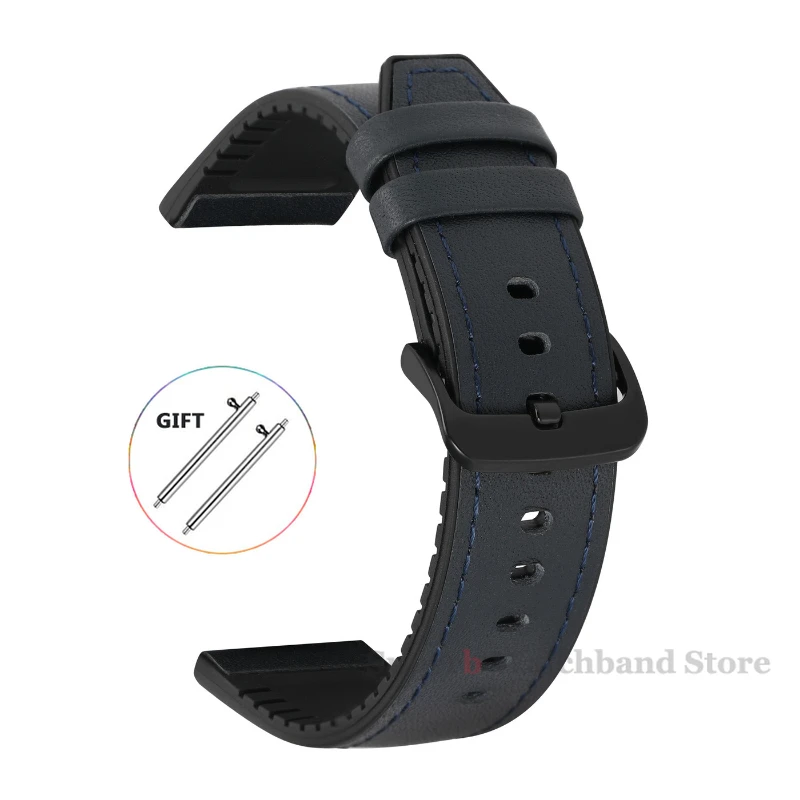 Universal Silicone Leather Sports Strap - Quick Release Bracelet for Smartwatches (20mm/22mm)