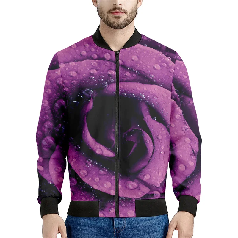 thumbnail image 1 of Chaqueta con cremallera y estampado de flores de rosas para hombre, con plantas 3D, mangas largas, para primavera y otoño, chaquetas de gran tamaño, abrigos, ropa de calle, 1 of 5