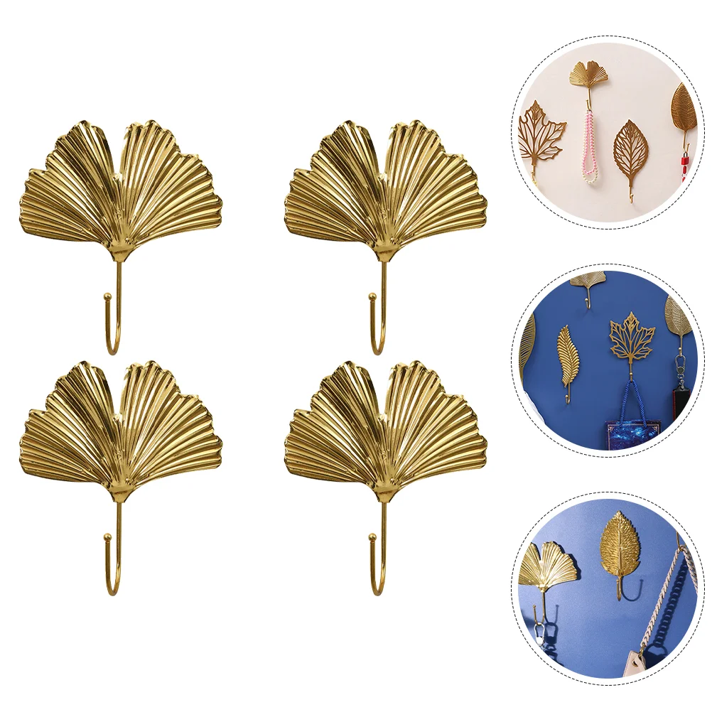

4 Pcs Metal Hook Household Wall Gold Hooks Ginkgo Leaf Living Room Hooksative Hooks Retro Coat Key Clothes