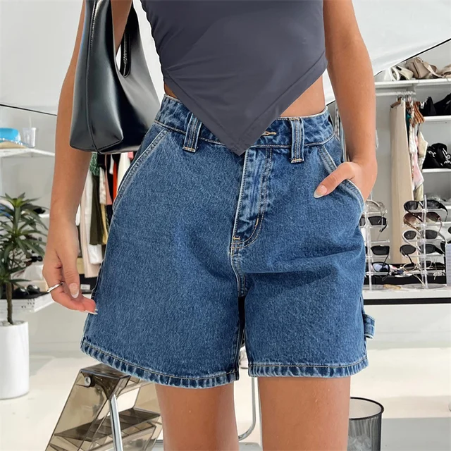 ポケット付きハイウエストデニムショーツ,トレンディな夏服,y2k 