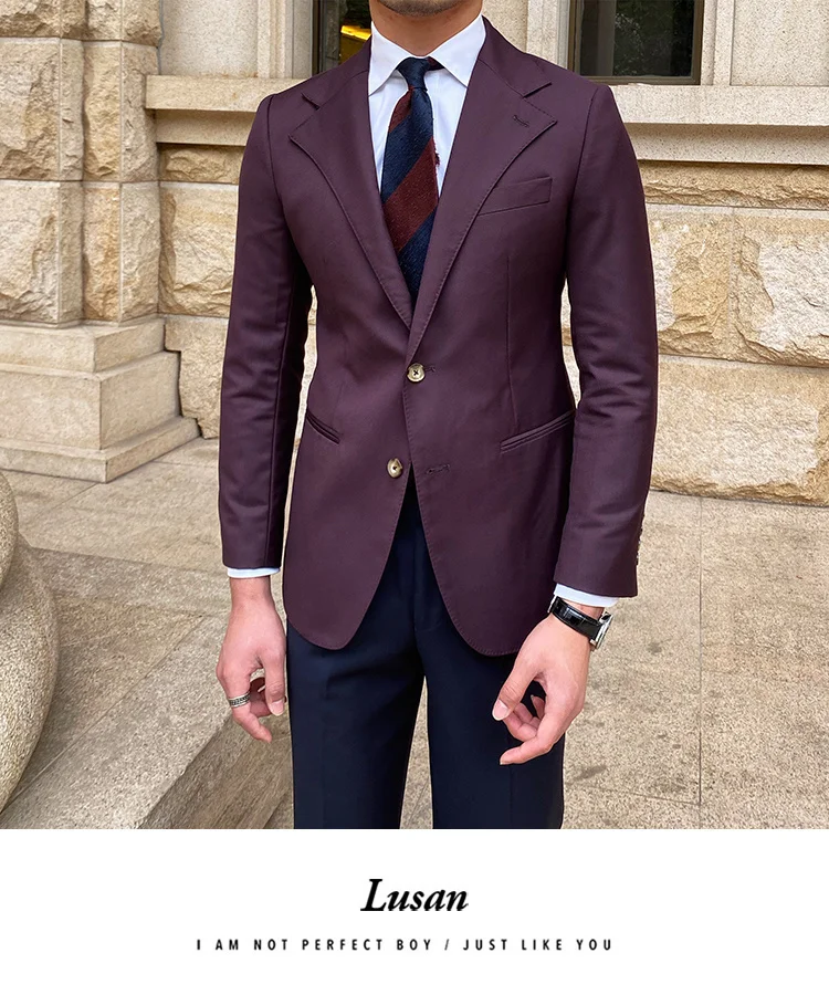 Style British Men Italian Wide Collar Versatile Slim Blazer Hombre Suit Chaqueta Hombre Prom Blazer Men Blazer Vintage Burgundy blazer for men wedding