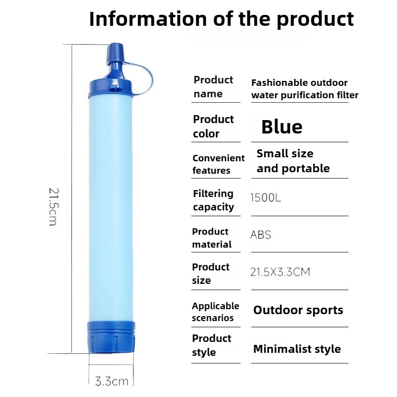 Water Purifier Outdoor Personal Portable Survival Straw Ultra-Light 0.01 Micron 4-Stage Filter System 1500L