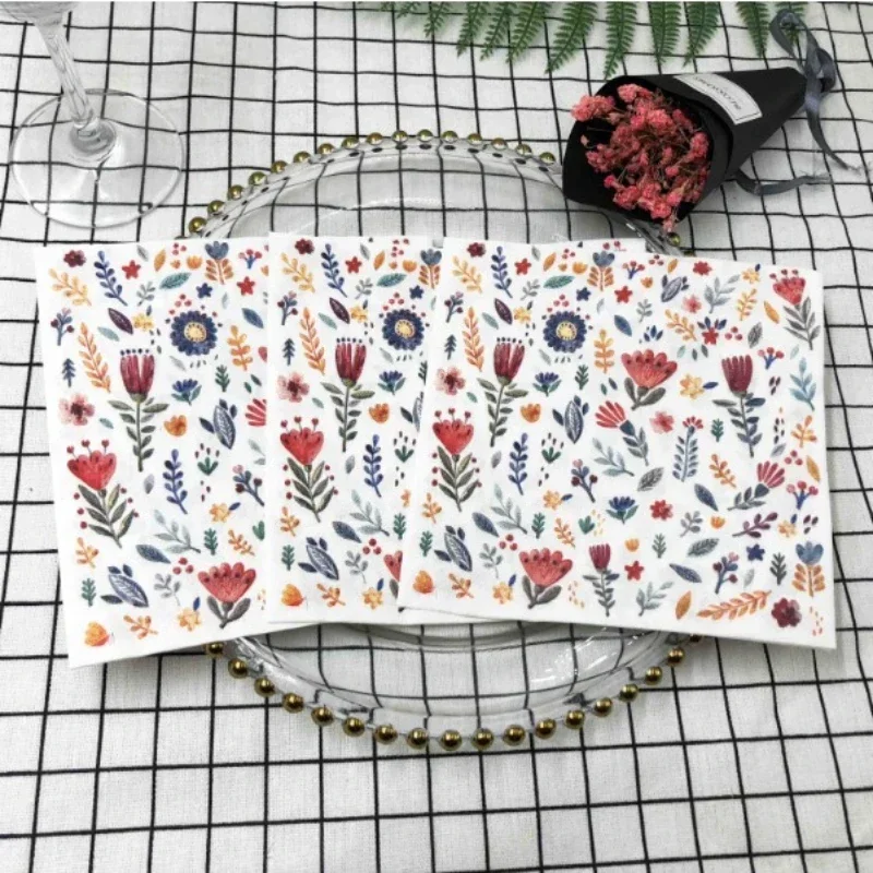 Paper Napkins Colourful Printed Square Paper Napkins Restaurant Floral Facial Tissue Hotel Wedding Table Setting Pure Wood Pulp Paper