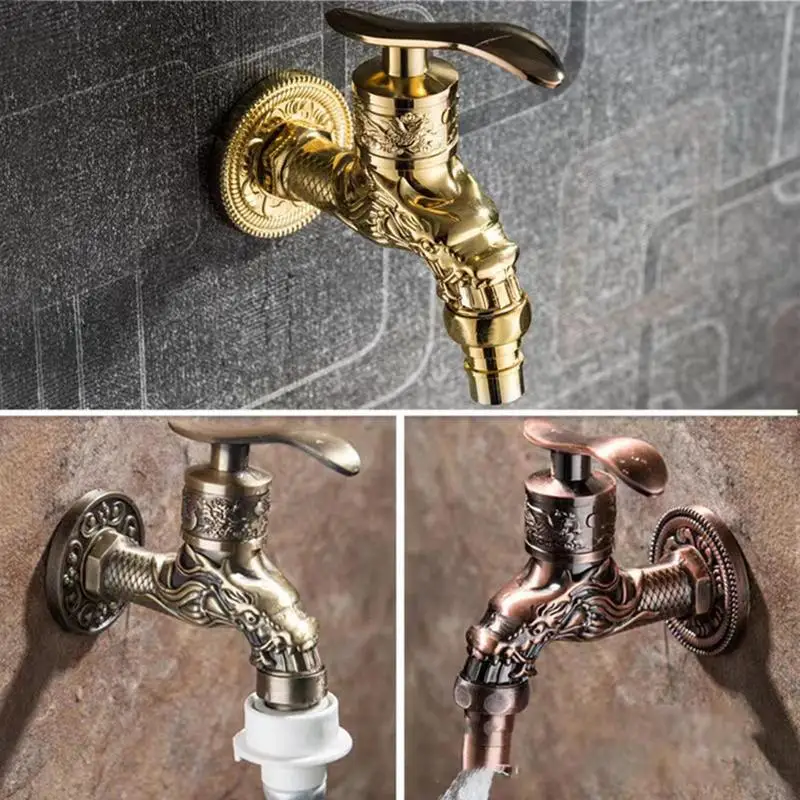 

Retro Copper Tap Garden Brass Tap Garden 1/2 Inch Wall Mounted Dragon Carved Tap Vintage Tap for Home Kitchen Bathroom Outdoor
