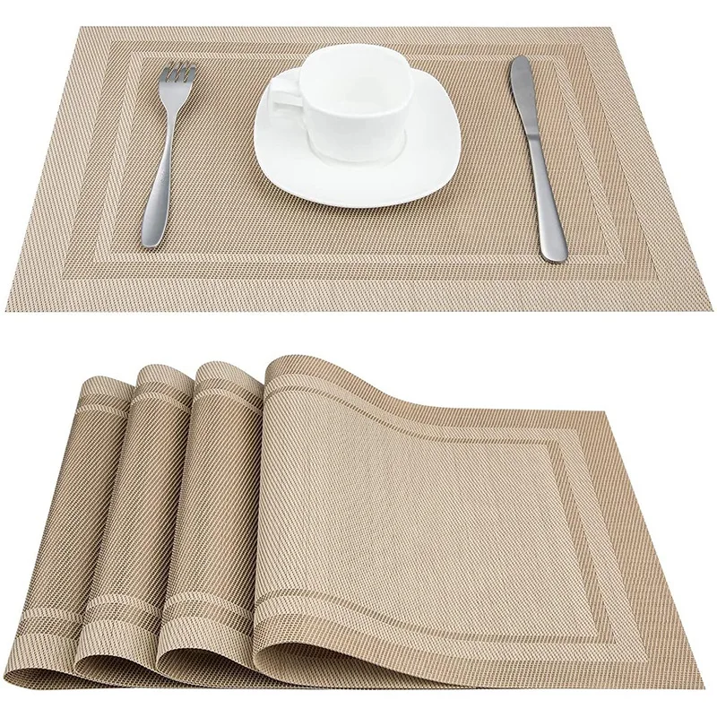 

6/4pcs Double Stripe Teslin Rectangle PVC Placemats Household Dining Table Decoration Mat Bowl Pad Thermal Insulation Slip Mat