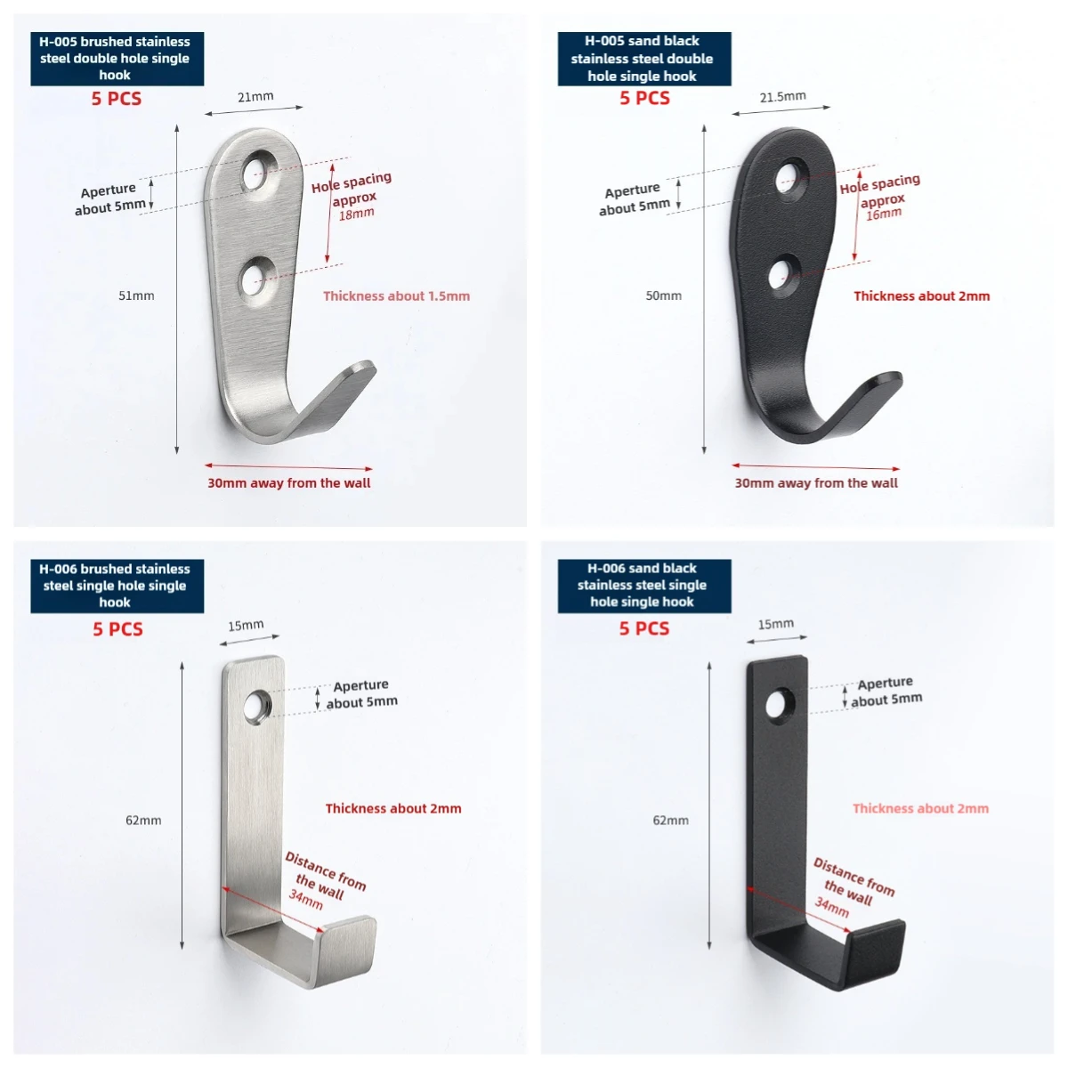 Moderner Wandmontierter Einzelhaken, Moderner Mini-Edelstahl-Aufhänger für Kleidung, Schlüssel, Hüte, Handtücher, Bademäntel, Badezimmer-Haken – Detail 5