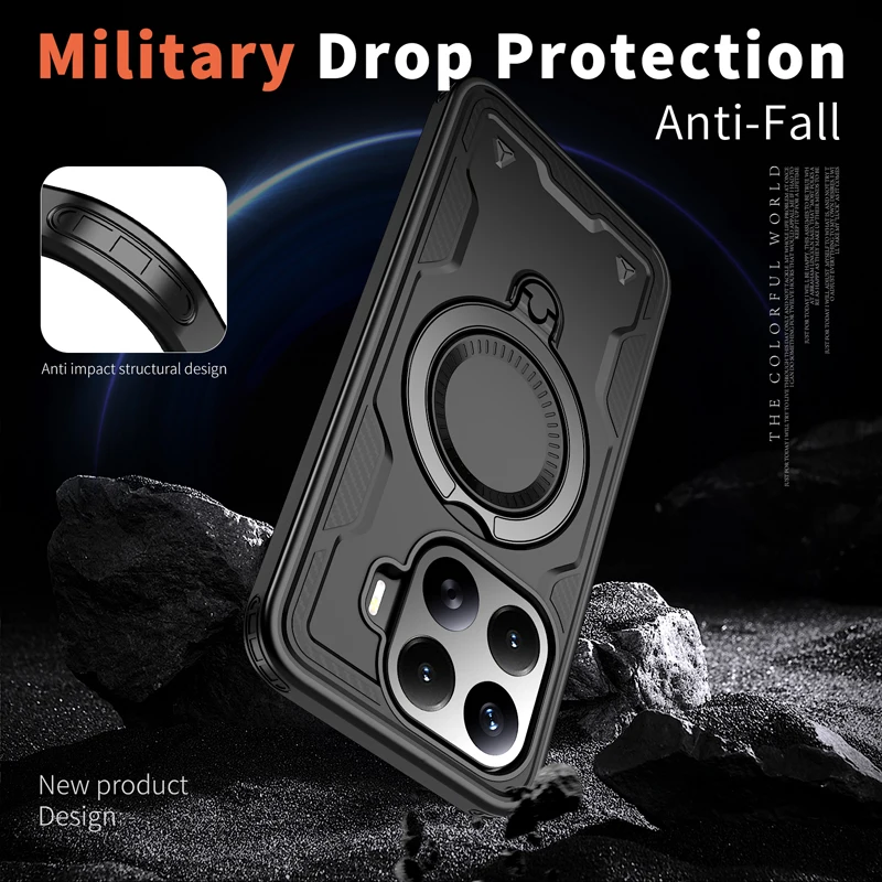 Military Drop-Proof Hard PC+TPU Case with 360° Adjustable Ring Stand