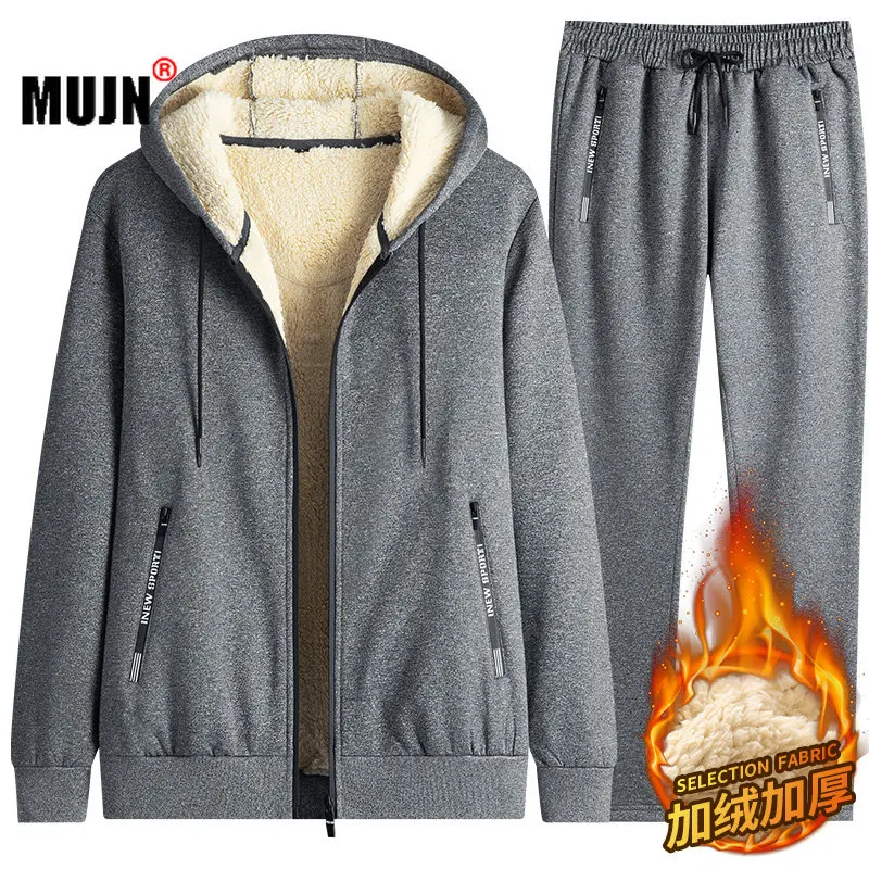 

Men Winter Thickened Warm Fleece Sports Suit Mens Tracksuit Casual Sportswear Zipper Hoodies+Pants 2 Pieces Set Male Clothes