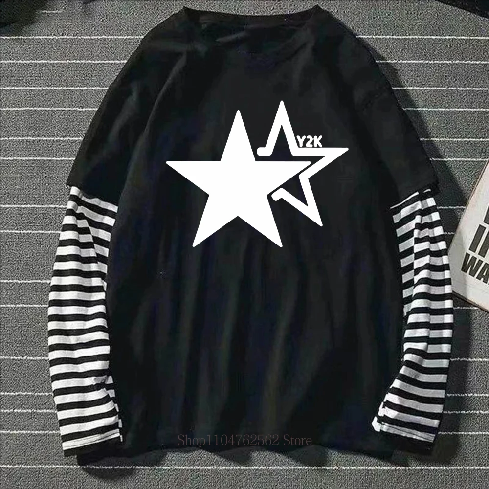 Women Star Y2K Print Graphic Fake Two Long Sleeved T-shirts Fashion Gothic Retro Casual Loose Fake Two Long Sleeved T Shirt 6