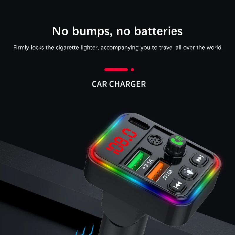Car Bluetooth Audio Adapter FM Transmitter Car MP3 Player Type-C PD USB Quick Charger Handsfree Calling