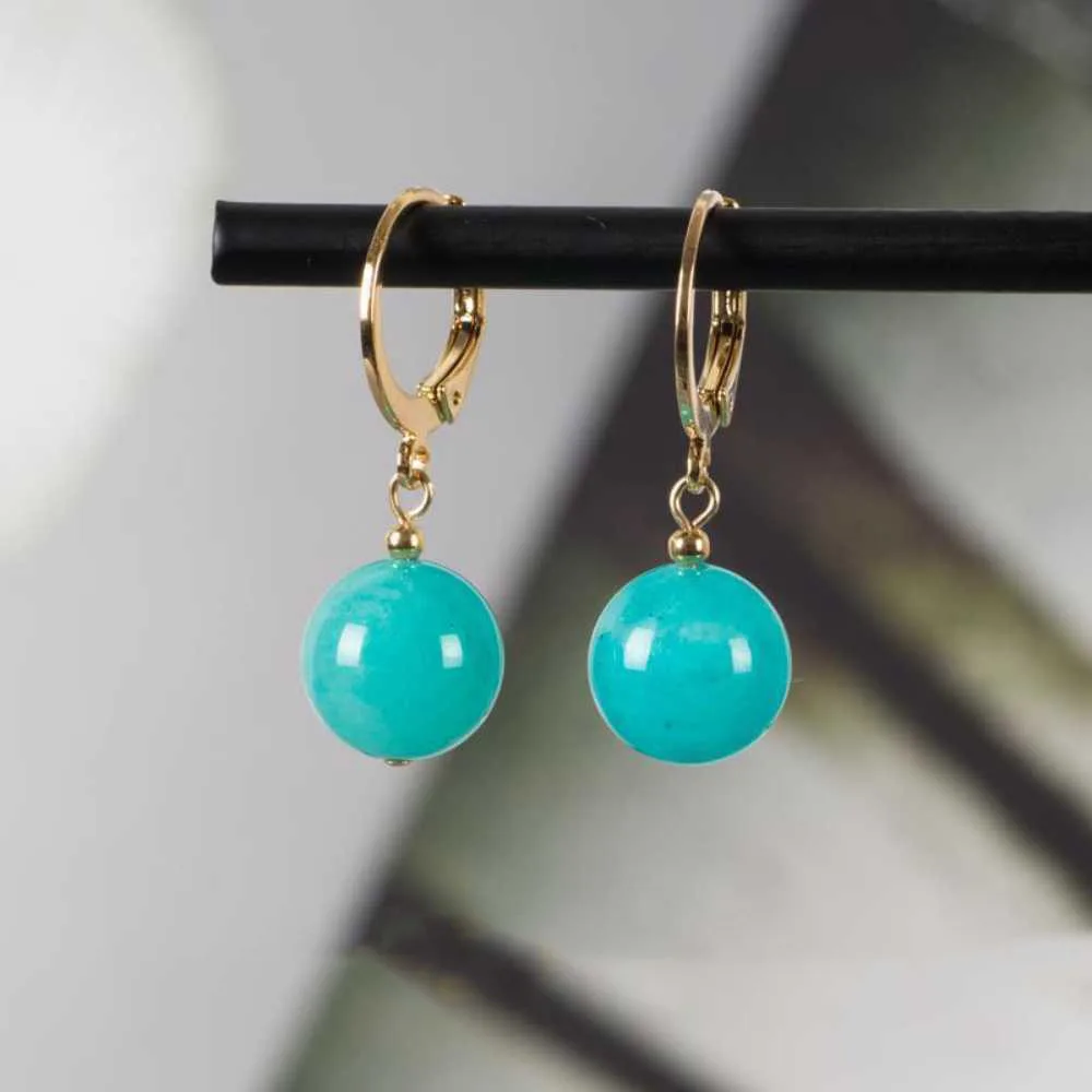 

10MM Aquamarine Gemstone Beads Earrings Eardrop Ear stud Lucky Holiday gifts New Year Jewelry Halloween Easter Cultured