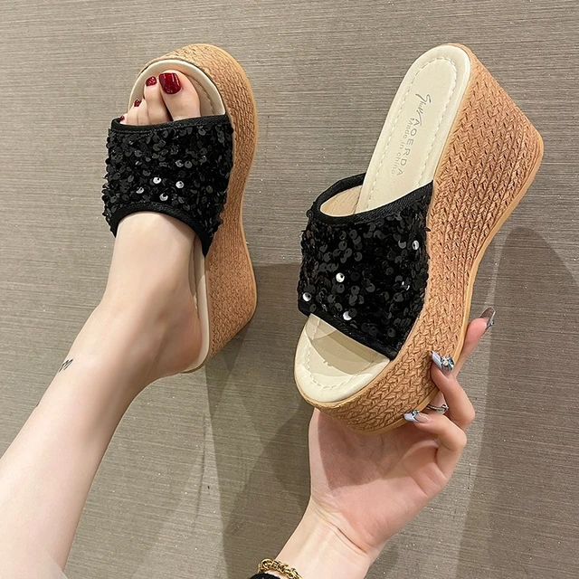 Women Summer Sandals Sequins Beach Female Flip Flops Ladies Slippers High  Heels Shoes For Women 2023 Platform Wedges Slippers - AliExpress