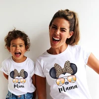 Funny Leopard Minnie Mouse Print Mother Kids T-Shirt Baby Bodysuit Cotton Summer Look Mama and Mini Family Matching Outfits 2
