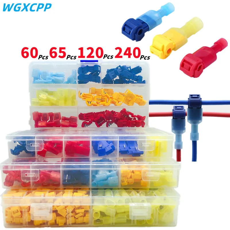 60/240/300 PCS, 가방/상자, 압착 단자, T 형 단자대, 케이블 커넥터, 전선 커넥터, 전기 단자대