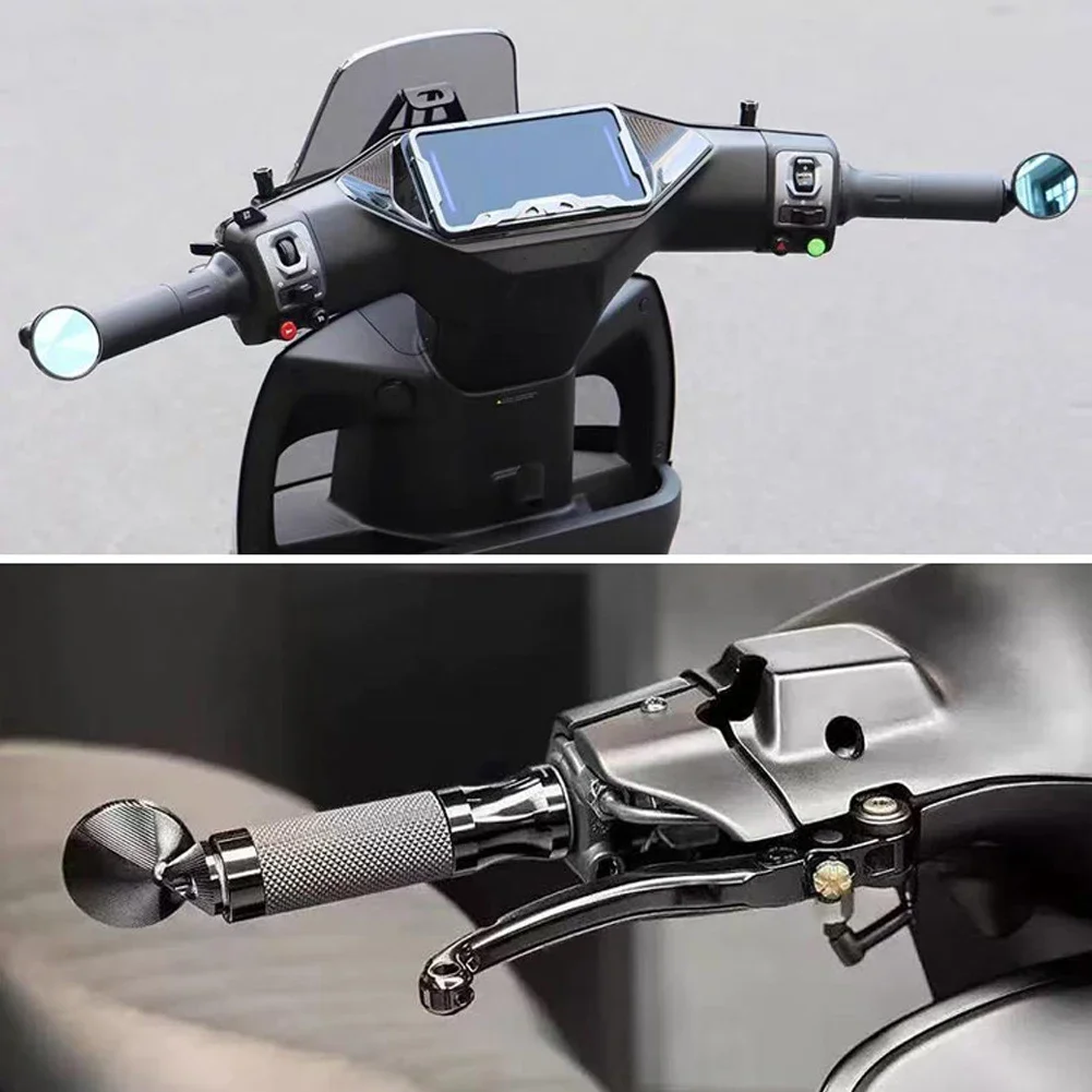 Set of 2 Mini Round Handlebar End Mirrors for Motorcycles and E-bikes, Aluminum Alloy Modification Accessories