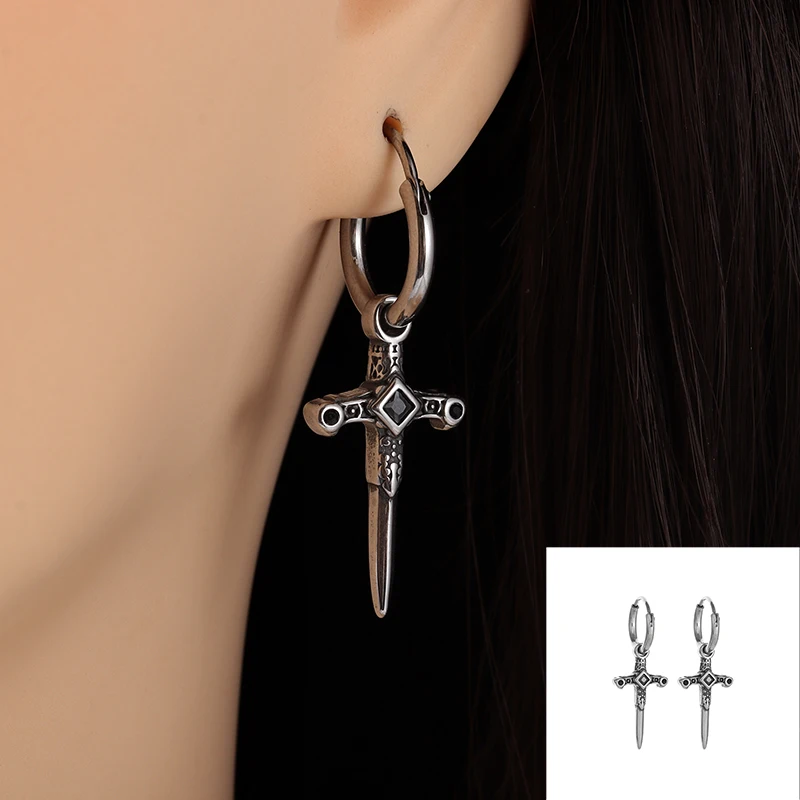 

Hip-Hop Retro Fashion Cross Pendant Earrings Men's and Women's Trendy Earrings Beautiful Punk Jewelry Gifts