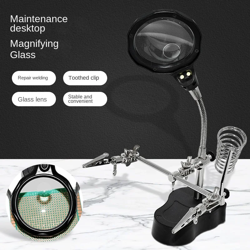 Soldering Iron Station Stand With Welding Magnifying Glass Clip Clamp Third Hand Helping Desktop Magnifier Repair Tool