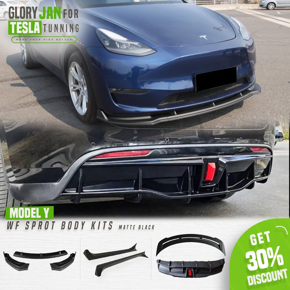 

Набор для тела Tesla WF, модель Y 2020- 2023, спортивный тюнинг, матовый черный задний диффузор, спойлер, передний бампер, боковая юбка, детали