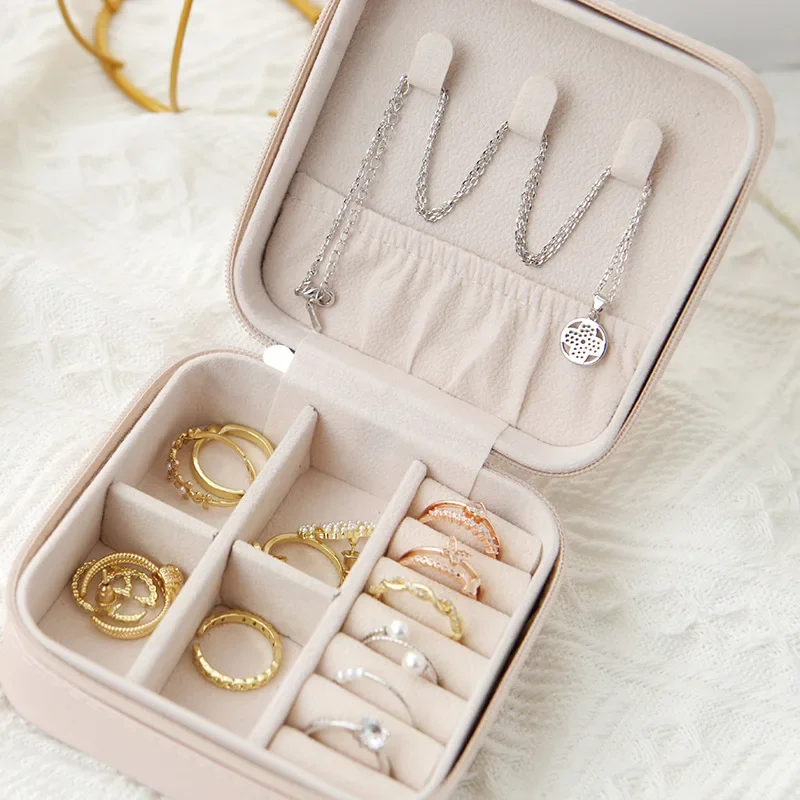 1pcs Single Layer Storage Box Ladies Travel Leather Jewelry Box Classic Black Pure White Fashion Pink Storage Box 3