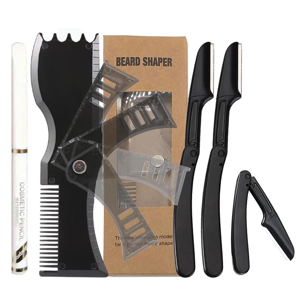 Professional Mustache Trimming Set Adjustable Facial Hair Template Practical Men Shaving Tool Sets Non-slip Barber Tool
