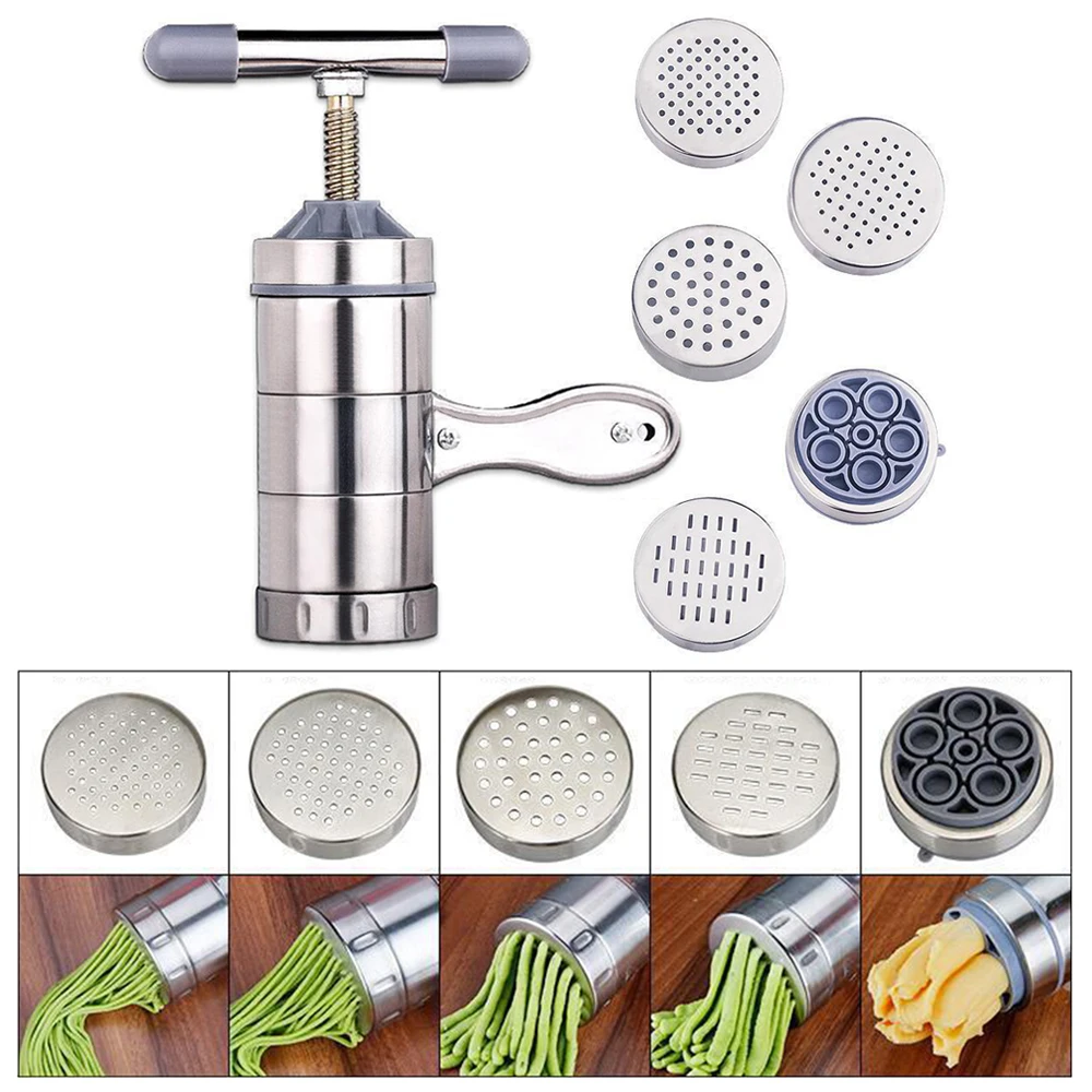 Noodle Press 1Set Stainless Steel Household Manual 5-Type Mold Hand-Cranked