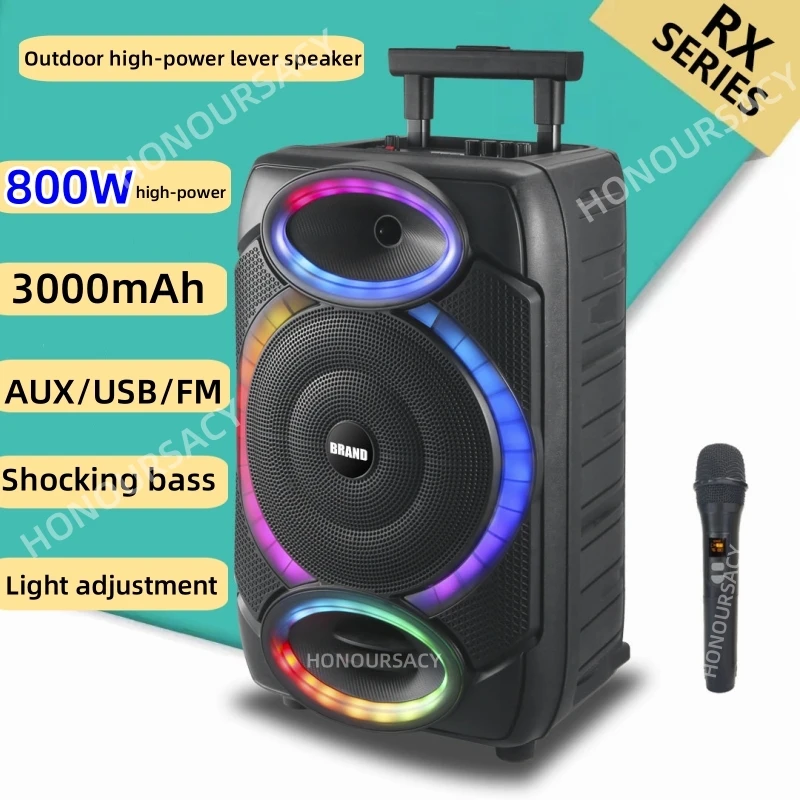 

Высокомощный сабвуфер 800 Вт, Bluetooth-динамик, проекционная колонка, RGB-динамик, наружная звуковая система для караоке с беспроводным микрофоном