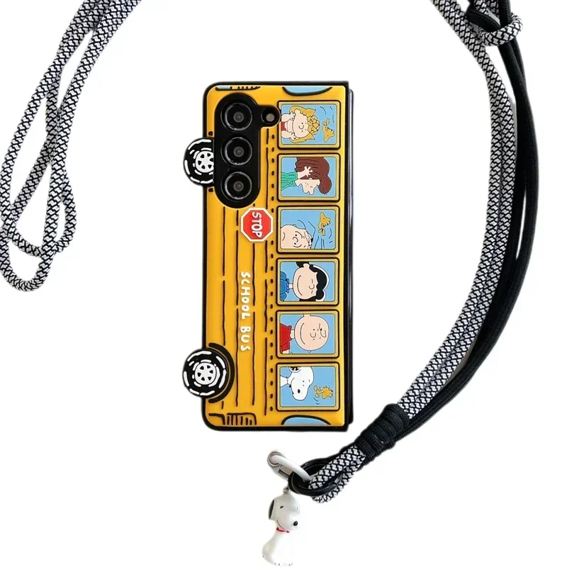 thumbnail image 1 of Funda de teléfono con dibujos animados en 3D de Peanuts, Snoopy y Charlie Brown para Samsung Galaxy Z Fold 6, 5, 5G, 4, 3, funda de silicona suave con cordón, 1 of 5