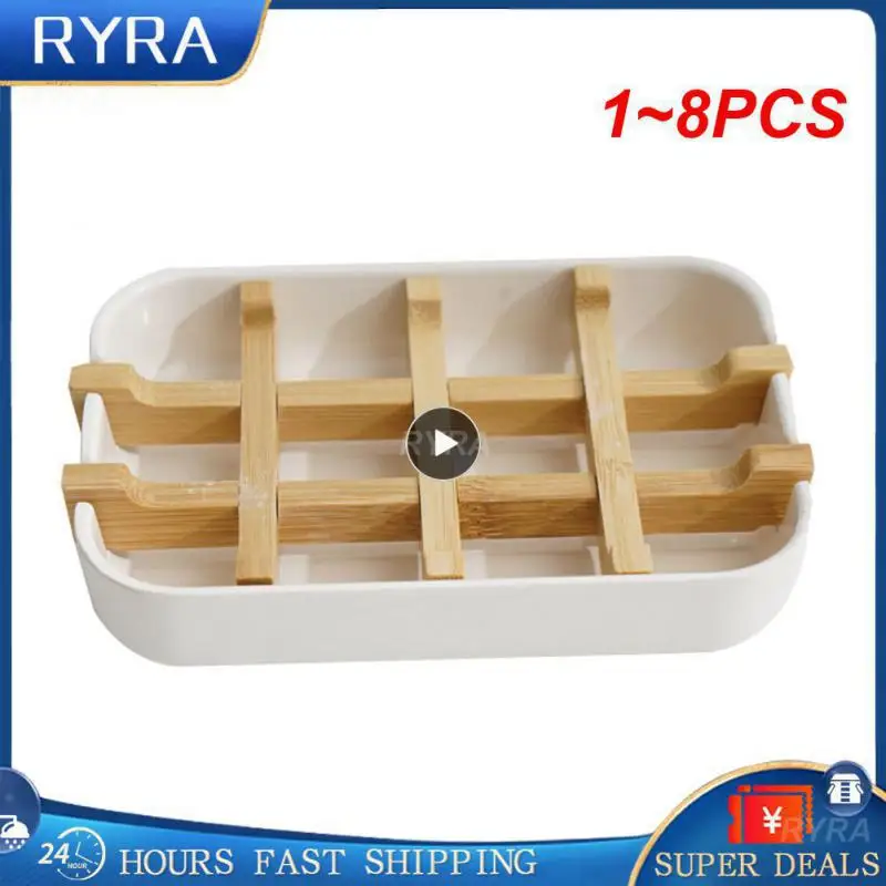 

1~8PCS Soap Dish Bamboo self-draining Soap Dish Soap Dish Washroom Bathroom Kitchen Bathtub Bar Sink White And Black